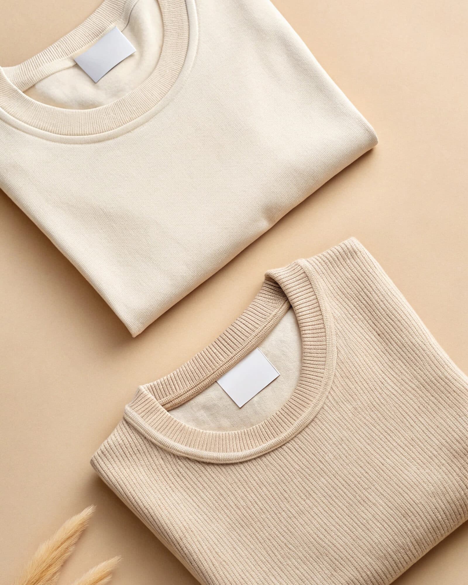 Folded cotton t-shirts in natural tones